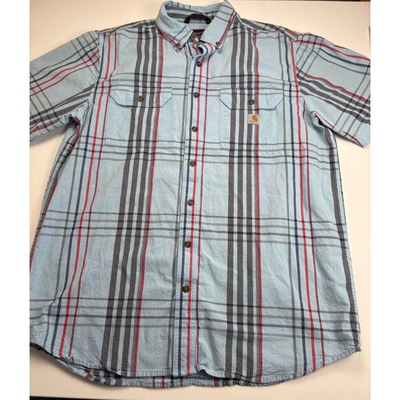 Carhartt Mens Shirt Large Tall LT Loose Fit Plaid Button Down Work Short Sleeve - Picture 7 of 9